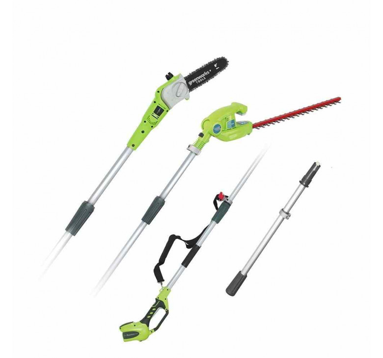 Высоторез/Сучкорез+Кусторез Greenworks 2в1, 40V,20см,+штанговые ножницы, аккумуляторный без АКБ и ЗУ Высоторез/Сучкорез+Кусторез Greenworks 2в1, 40V,20см,+штанговые ножницы, аккумуляторный без АКБ и ЗУ